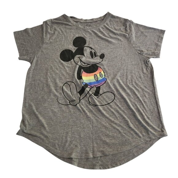 Mickey Mouse T-Shirt Disney‎ World Rainbow Gray Graphic Print Juniors 3XL EUC - Picture 1 of 6